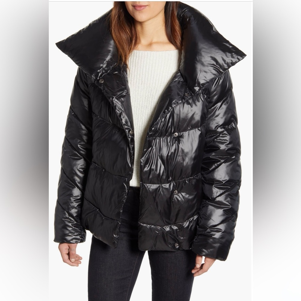Rachel Parcell Shiny Black Puffer Jacket